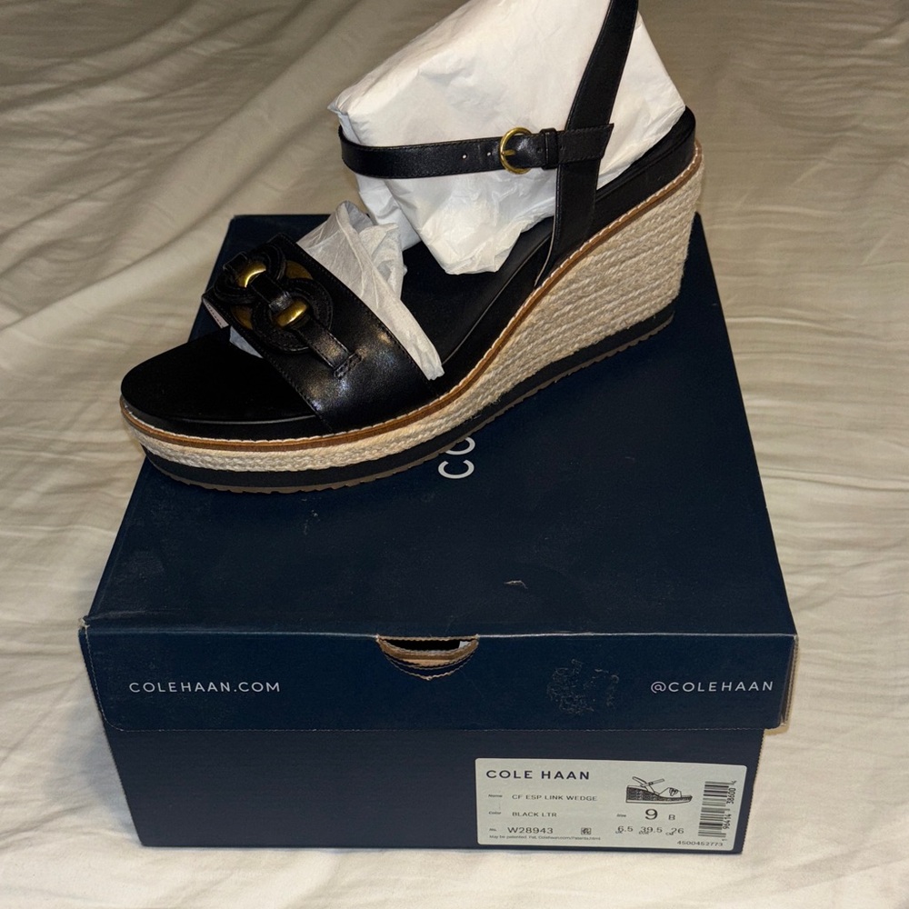 Cole Haan Black Espadrille Wedges